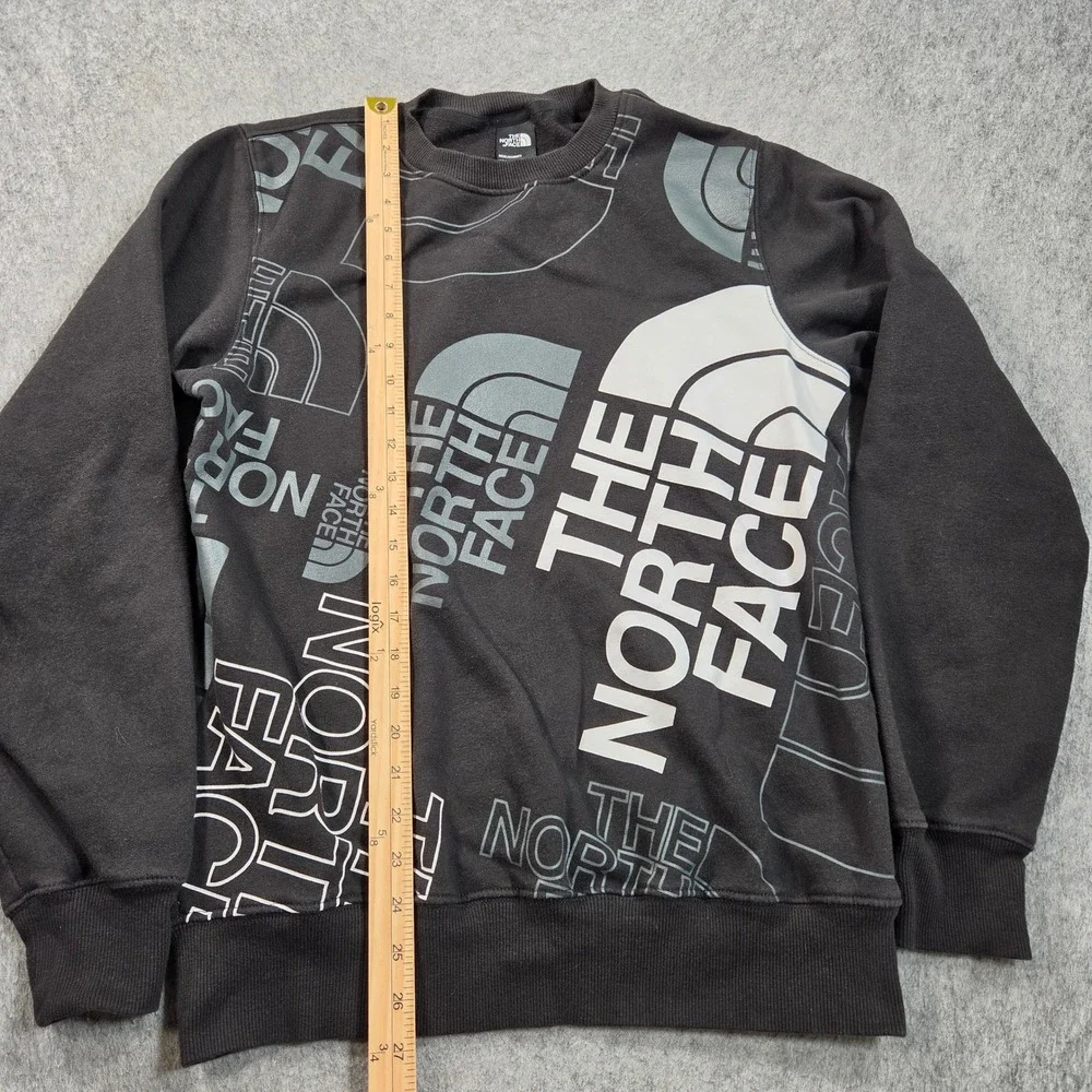 The North Face Sweatshirt Mens Small Black All Over Multi Logo Graphic Crewneck